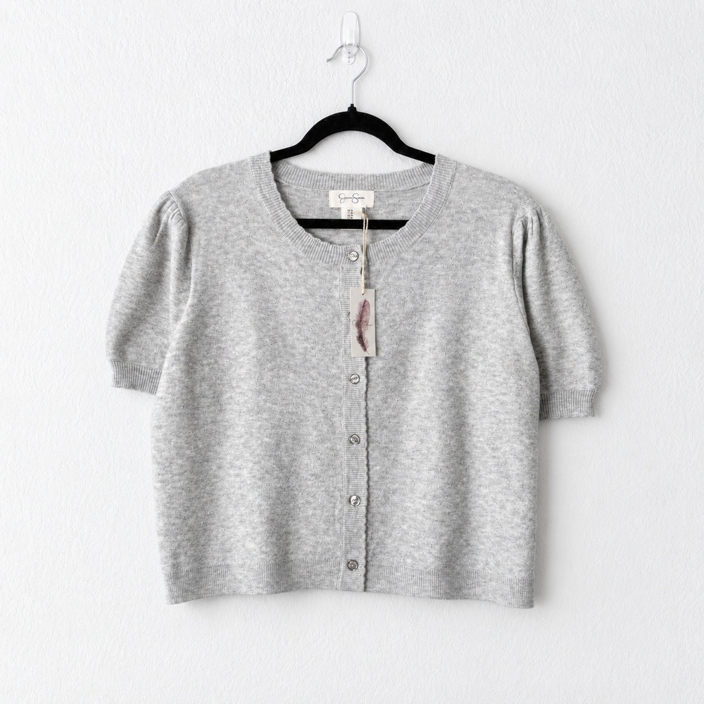 Jessica Simpson Heather Gray Short Sleeve Button Up Cardigan Sweater XL NWT